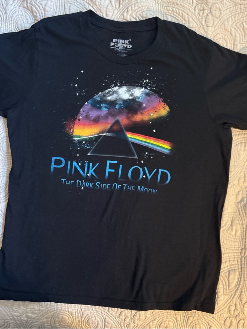 Pink Floyd Black Logo Crewneck Tee with Distressed White Print